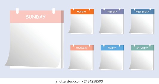 vector set of weekly todo list stickers for planner, memo, agenda