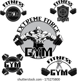 Vector Set: Weight Lifting, Labels and Stickers gymset, Gym