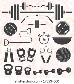 Vector Set: Weight Lifting and Workout Icons and Symbols