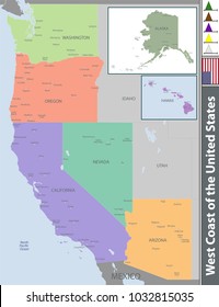 Vector Set Of The West Coast Of United States With Neighboring States