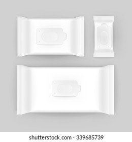 Vector Set of Wet Wipes Napkins Blank White Packaging Package Pack Isolated on Background