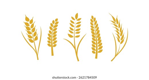 Vector set of wheat wreaths and grain spikes icons collection ideal for organic food labels, eco-friendly branding, beer emblems, and agricultural illustrations