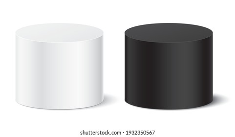 Vector set of white and black tube shape pedestals. Cylinder form abstract geometric objects, for a product, or text placement.