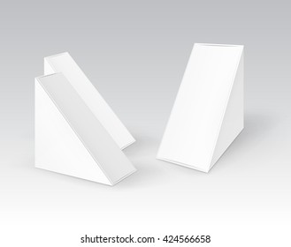 Vector Set Of White Blank Cardboard Triangle Take Away Boxes Packaging For Sandwich, Food, Gift, Other Products Mock Up Close Up Isolated On White Background