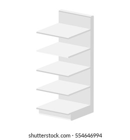 Vector Set of White Blank Empty Exhibition Trade Stands Shop Racks with Shelves Storefronts Isolated on Background
