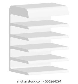 Vector Set of White Blank Empty Exhibition Trade Stands Shop Racks with Shelves Storefronts Isolated on Background