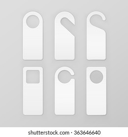 Vector Set of White Blank Paper Plastic Door Handle Lock Hangers Isolated on Background