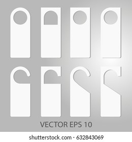Vector Set of White Blank Paper Plastic Door Handle Lock Hangers Isolated on Background