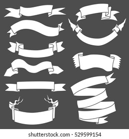 Vector Set of White Blank Ribbons on Black Background