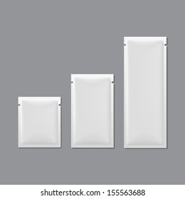 Vector Set of White Blank Sachet Packaging