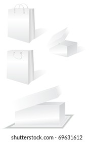 vector set of white boxes and bags