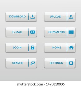 Vector set of white button web icon.