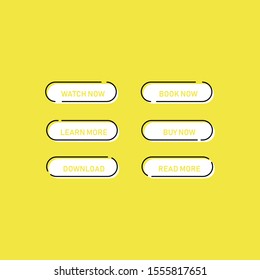 Vector set white buttons, modern trendy flat style and yellow background.