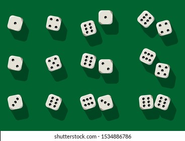 Vector Set Of White Casino Dice Top View Isolated On Green Table