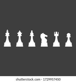 Vector Set of White Chess Silhouette Icons on Black Background