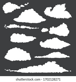 Vector Set of White Cloud Silhouettes on Black Background