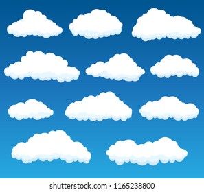 vector set with white clouds on blue sky background