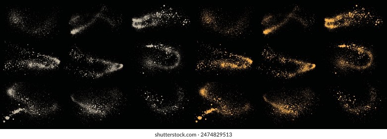 Vector set of white color grunge texture and confetti glowing gold glitter festive background