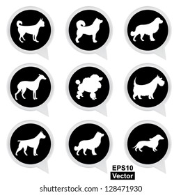 Vector : Set Of White Dog on Black Icons Isolated on White Background