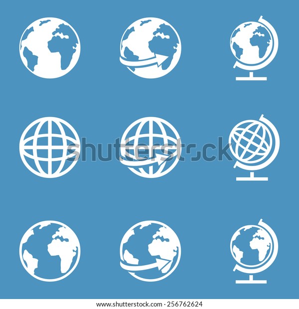 Vector Set White Globe Icons On Stock Vector (Royalty Free) 256762624