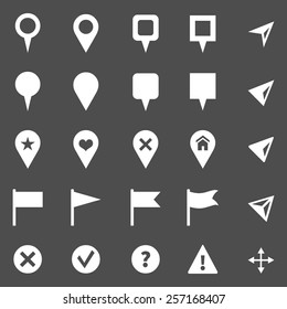 Juego de vectores de iconos GPS blancos. Marcadores de mapa y punteros.