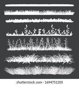 Vector Set of White Grass Silhouettes on Black Backround