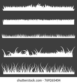 Vector Set of White Grass Silhouettes on Black Backround