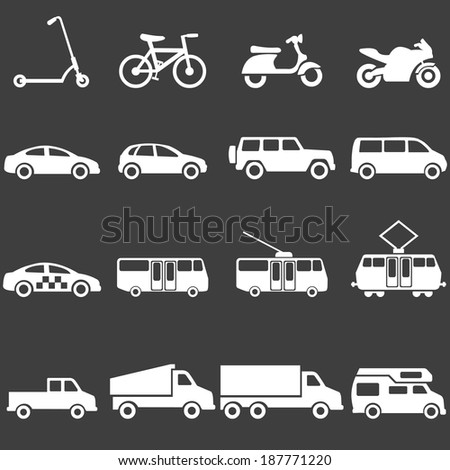 Vector Set of White Ground Transportation Icons