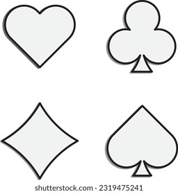 Juego de vectores de iconos blancos para jugar cartas. Símbolos de ilustración vectorial de póquer aislados en fondo blanco
