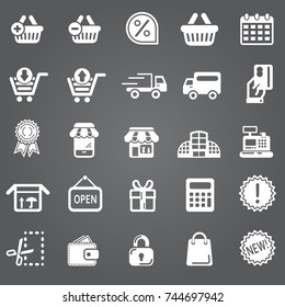 Vector set white illustration collection of modern icons in flat design Shopping and e-commerce Isolated web