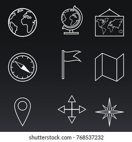 Vector Set of White Line Geo Icons. Geographical School Pictograms
