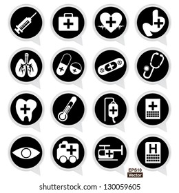 Vector : Set of White Medical Tools on Black Icons Isolated on White Background