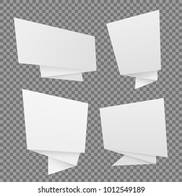 Vector set of white paper origami speech bubbles. Vector templates,Chat, web icons