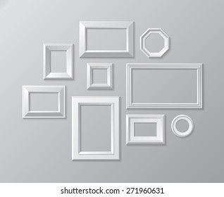 Vector set of white photo frames on the wall
