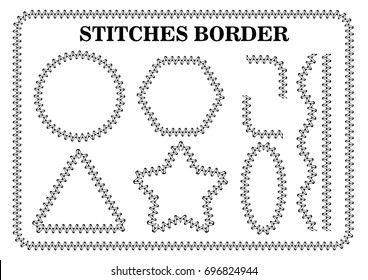 Vector set of white seamless stitch brushes. Sewing patterns, seams, borders, page decorations and dividers,stitch border brushes