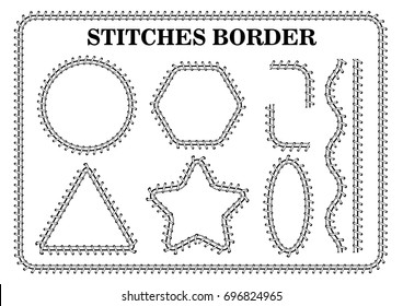 Vector Set Of White Seamless Stitch Brushes. Sewing Patterns, Seams, Borders, Page Decorations And Dividers,stitch Border Brushes