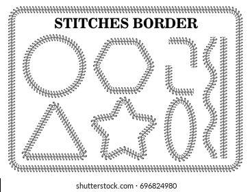 Vector set of white seamless stitch brushes. Sewing patterns, seams, borders, page decorations and dividers,stitch border brushes