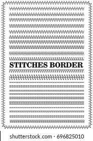 Vector Set Of White Seamless Stitch Brushes. Sewing Patterns, Seams, Borders, Page Decorations And Dividers,stitch Border Brushes