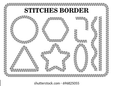 Vector set of white seamless stitch brushes. Sewing patterns, seams, borders, page decorations and dividers,stitch border brushes