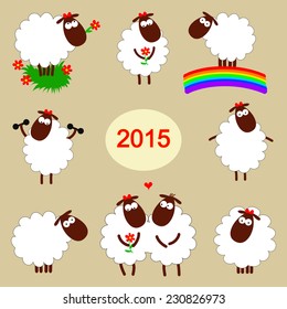 vector set of white sheep in various poses