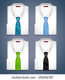 Vector set of white shirts with different ties