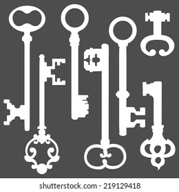 Vector Set White Silhouette Antique Keys Stock Vector (Royalty Free ...