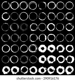Vector set of white silhouette coffee and tea stain circles, splashes and spot isolated on white background. Watercolor hand drawing glass and cup marks.