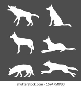 Vector Set of White Silhouette German Shepherd Dog Illustrations