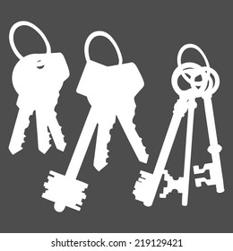 Vector Set of White Silhouette Keys Bunches