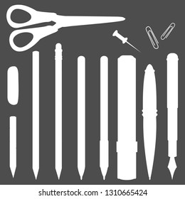 Vector Set of White Silhouette Stationery Items