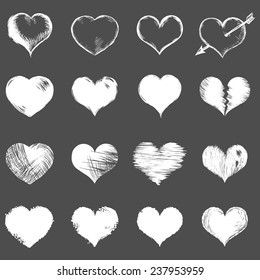 Vector Set of White Sketch Hearts