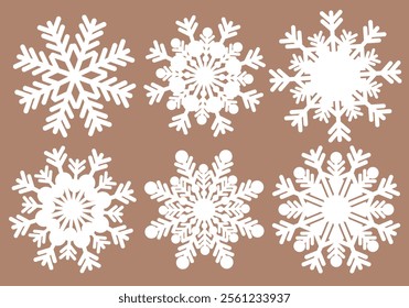 vector set of white snowflakes on a pink background. christmas and new year theme. collection of christmas symbols.