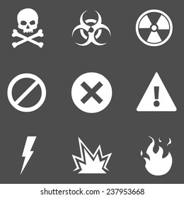 Vector Set of White Warning Icons