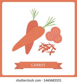 Vector set of whole single carrot and chopped carrot slices isolated on white background. fresh carrot vegetable for healthy diet.